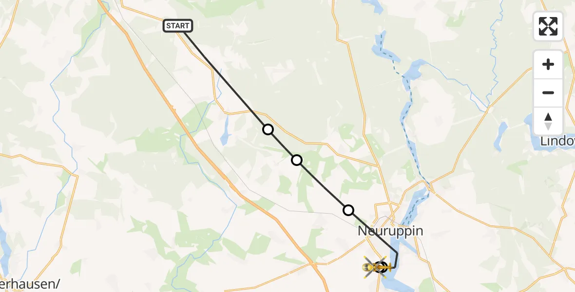 Flugroute Rettungshubschrauber Temnitzquell - Rupin Hospital, 09 September 2026, 15:36