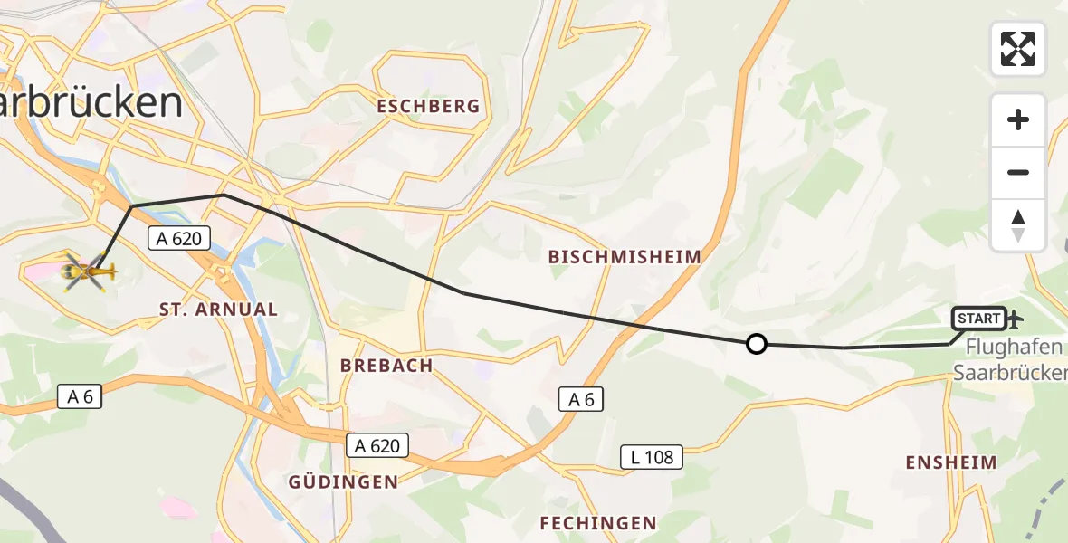 Flugroute Rettungshubschrauber Flughafen Saarbrücken - Saarbrücken, 09 September 2026, 15:52