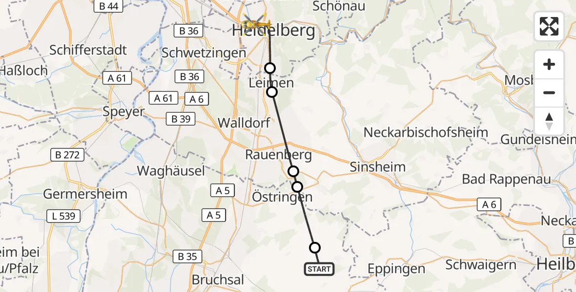 Flugroute Rettungshubschrauber Kraichtal - Heidelberg, 09 September 2026, 15:57