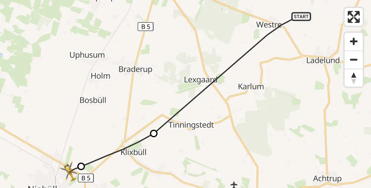 Flugroute Ambulanzhubschrauber Westre - Niebüll, 09 September 2026, 16:00