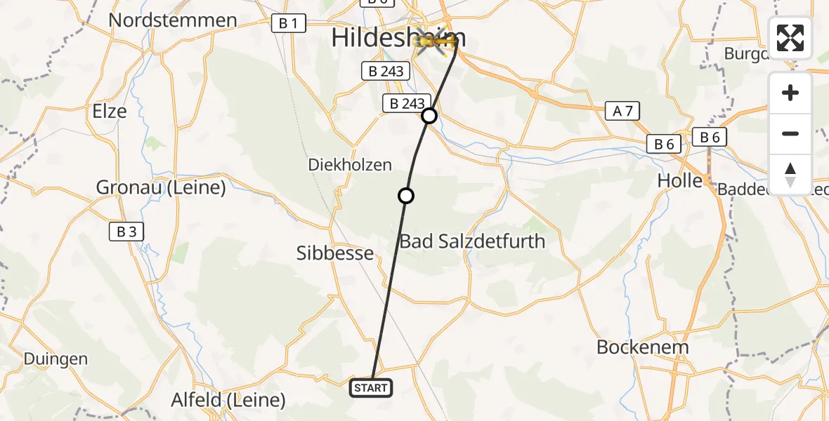 Flugroute Rettungshubschrauber Sibbesse - Hildesheim, 09 September 2026, 16:04