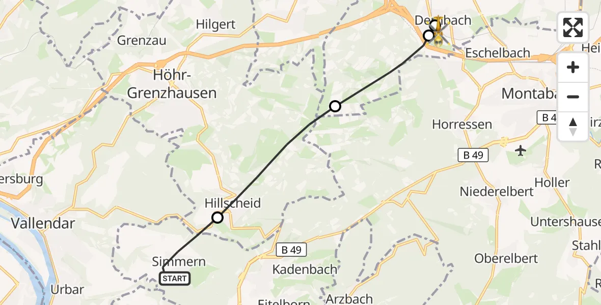 Flugroute Rettungshubschrauber Simmern - Dernbach Sacred Heart Hospital, 09 September 2026, 16:07