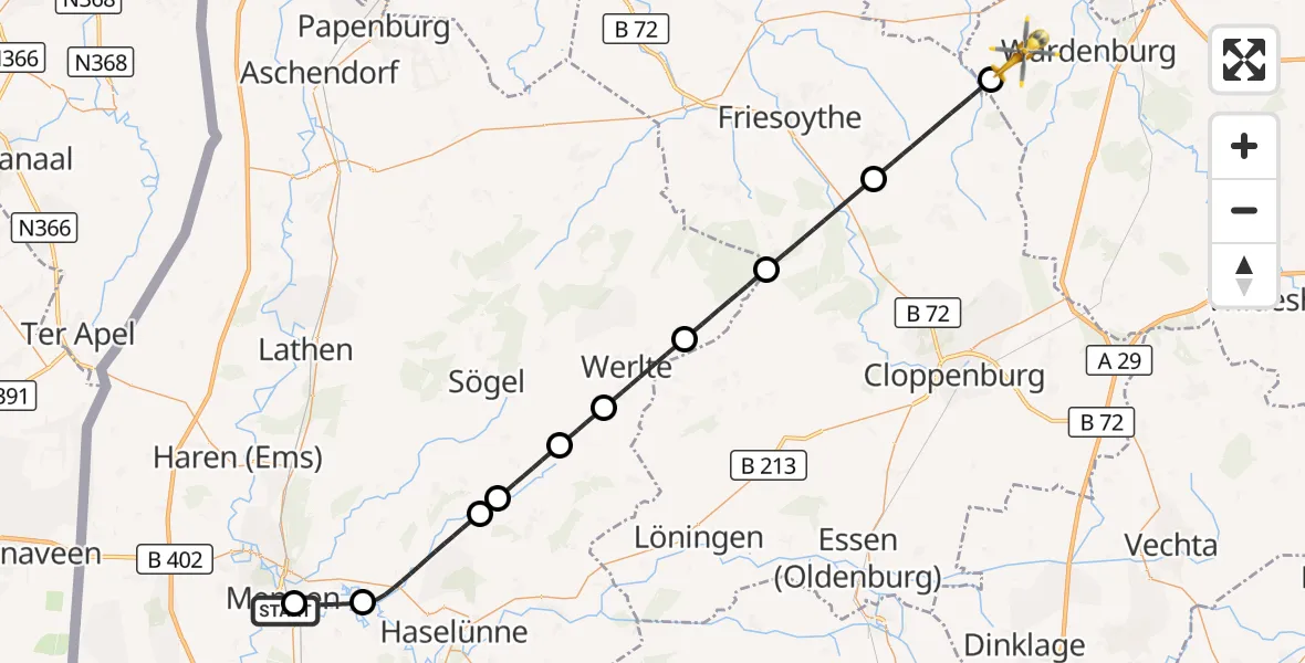 Flugroute Ambulanzhubschrauber Meppen Ludmillenstift Hospital - Wardenburg, 09 September 2026, 16:14
