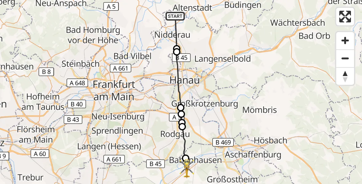 Flugroute Ambulanzhubschrauber Nidderau - Babenhausen, 09 September 2026, 16:15