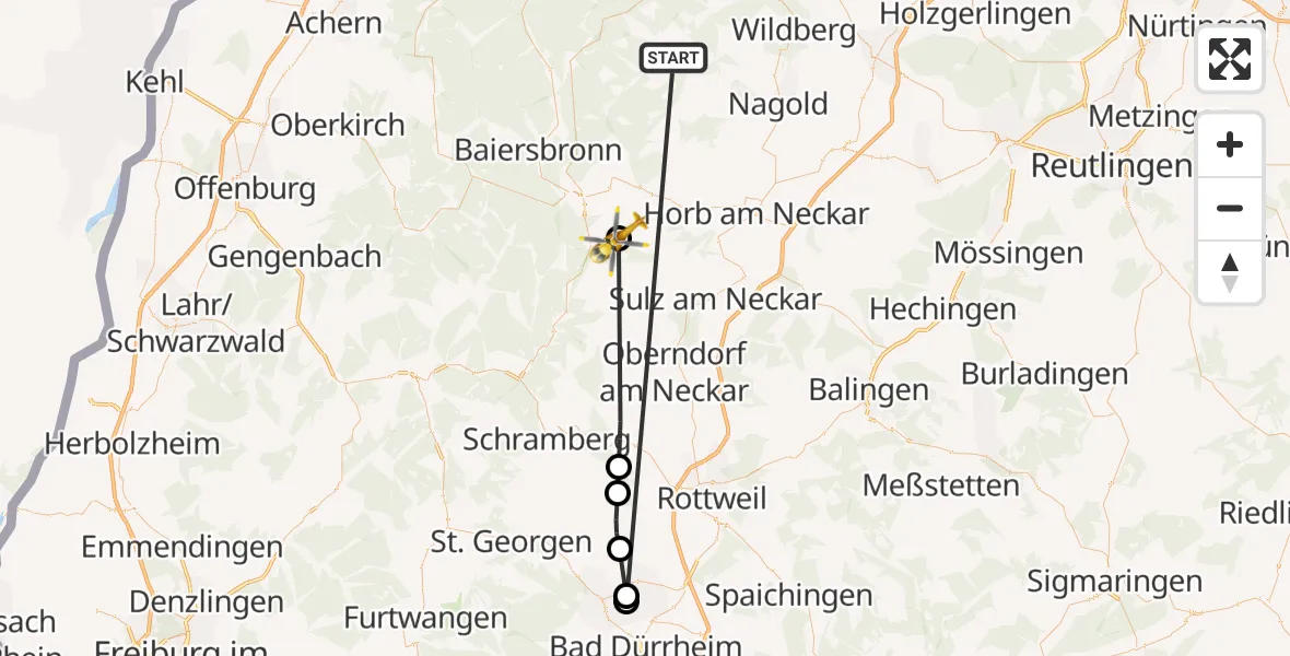 Flugroute Ambulanzhubschrauber Altensteig - Loßburg, 09 September 2026, 16:28