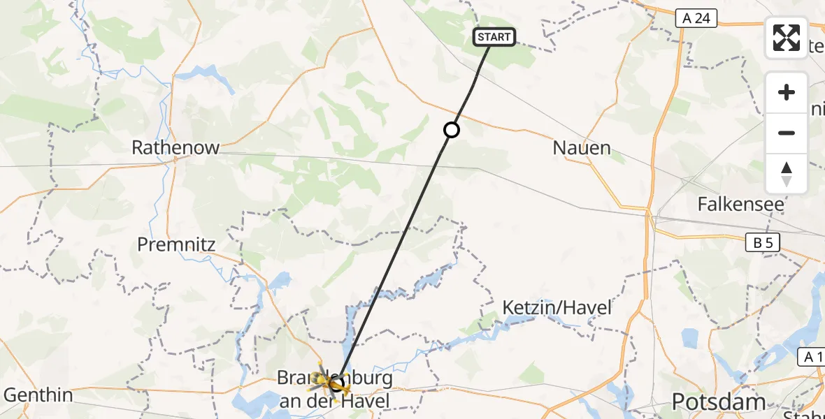 Flugroute Rettungshubschrauber Paulinenaue - Brandenburg an der Havel, 09 September 2026, 16:30