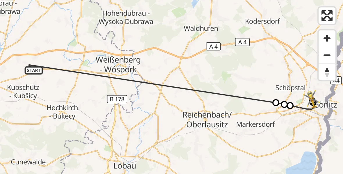 Flugroute Rettungshubschrauber Bautzen Flugplatz - Görlitz Hospital, 09 September 2026, 16:32