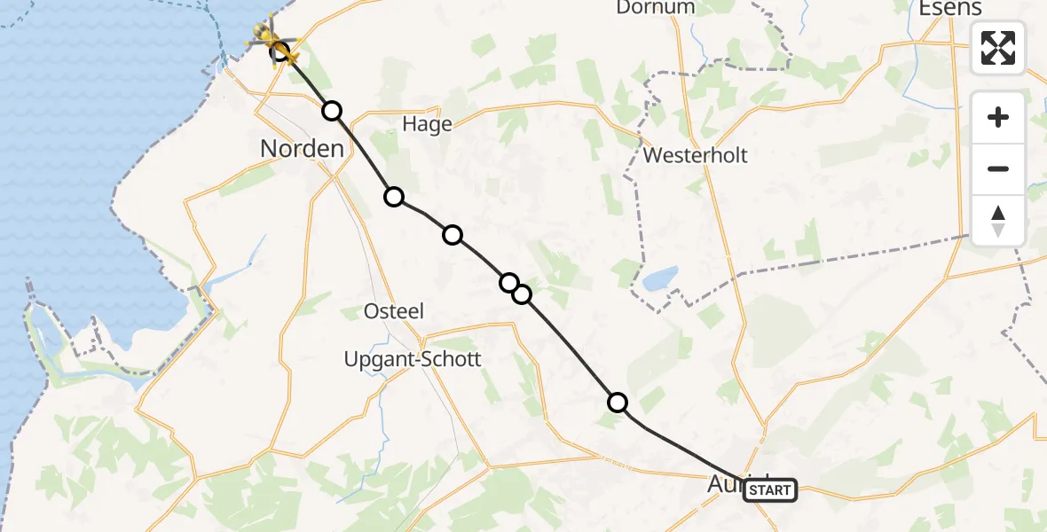 Flugroute Ambulanzhubschrauber Aurich - Norden-Norddeich Flughafen, 09 September 2026, 16:48