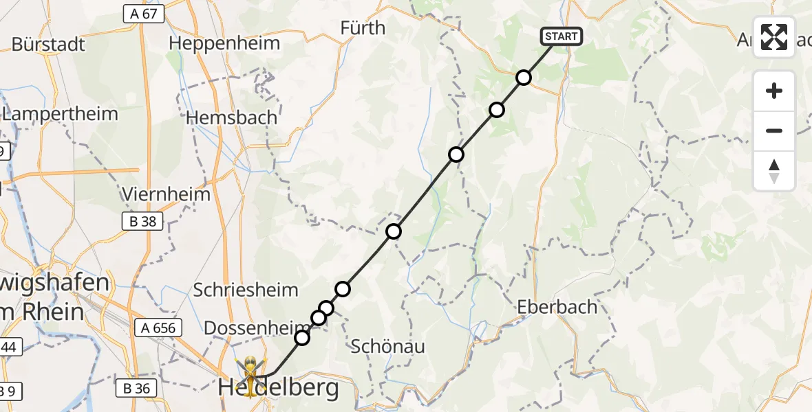 Flugroute Rettungshubschrauber Erbach - Heidelberg, 09 September 2026, 16:48