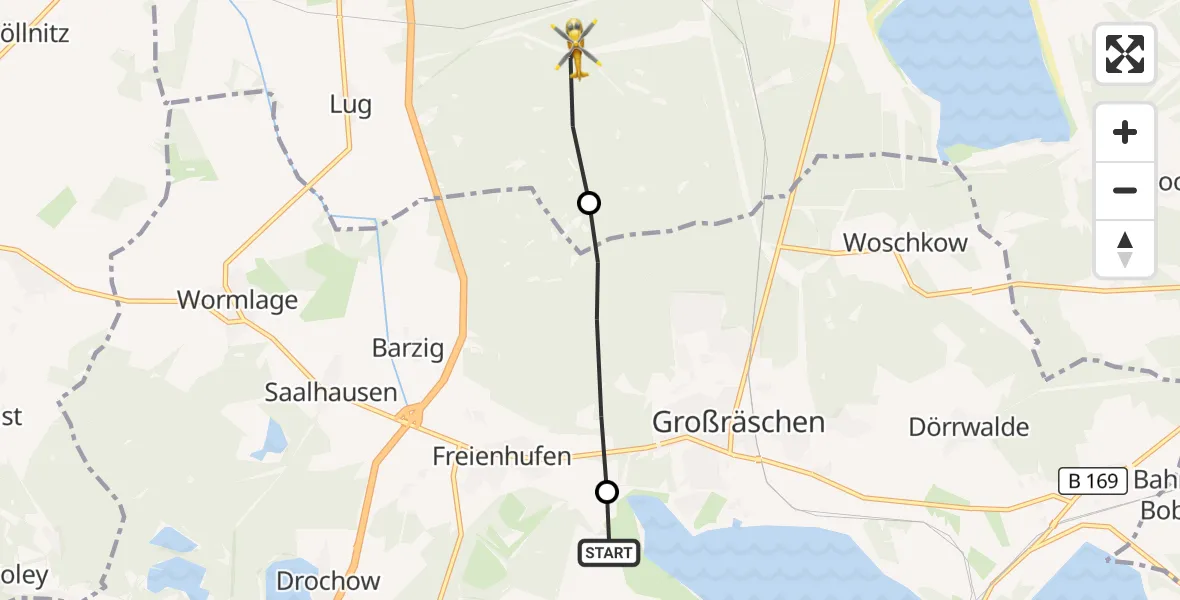 Flugroute Rettungshubschrauber Senftenberg - Altdöbern, 09 September 2026, 17:02