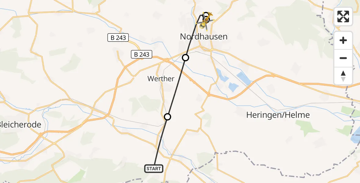 Flugroute Rettungshubschrauber Bleicherode - Südharz Hospital Nordhausen, 09 September 2026, 17:09