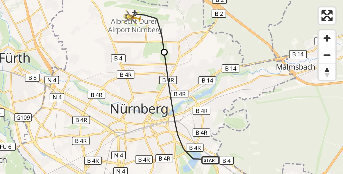 Flugroute Ambulanzhubschrauber Nürnberg - Flughafen Nuremberg, 09 September 2026, 17:09