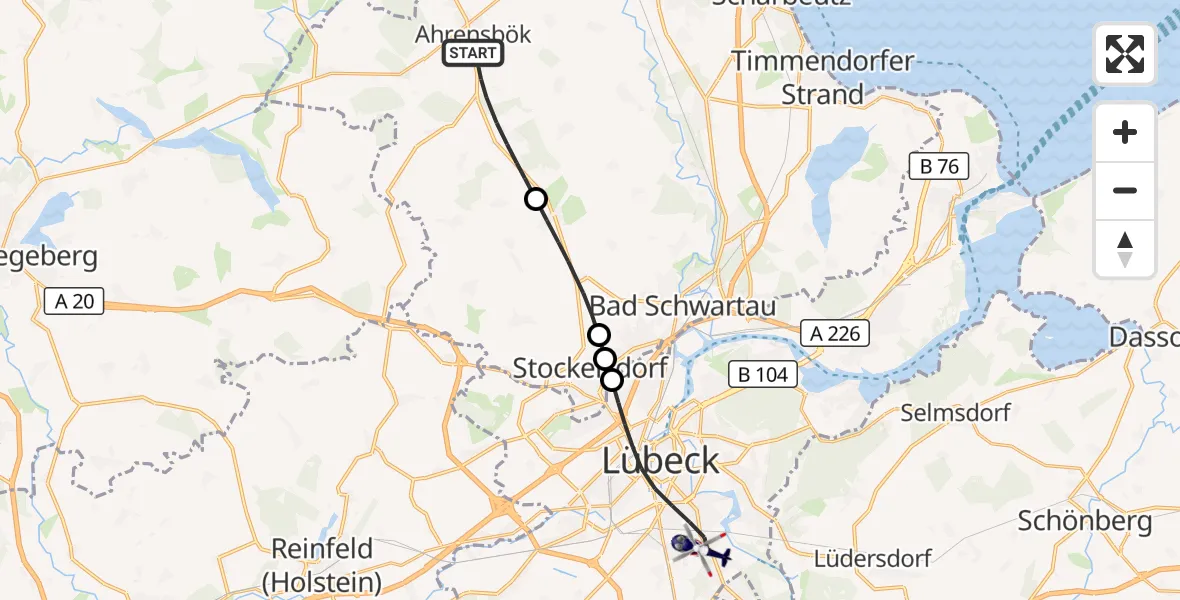 Flugroute Polizeihubschrauber Ahrensbök - Lübeck, 09 September 2026, 17:10