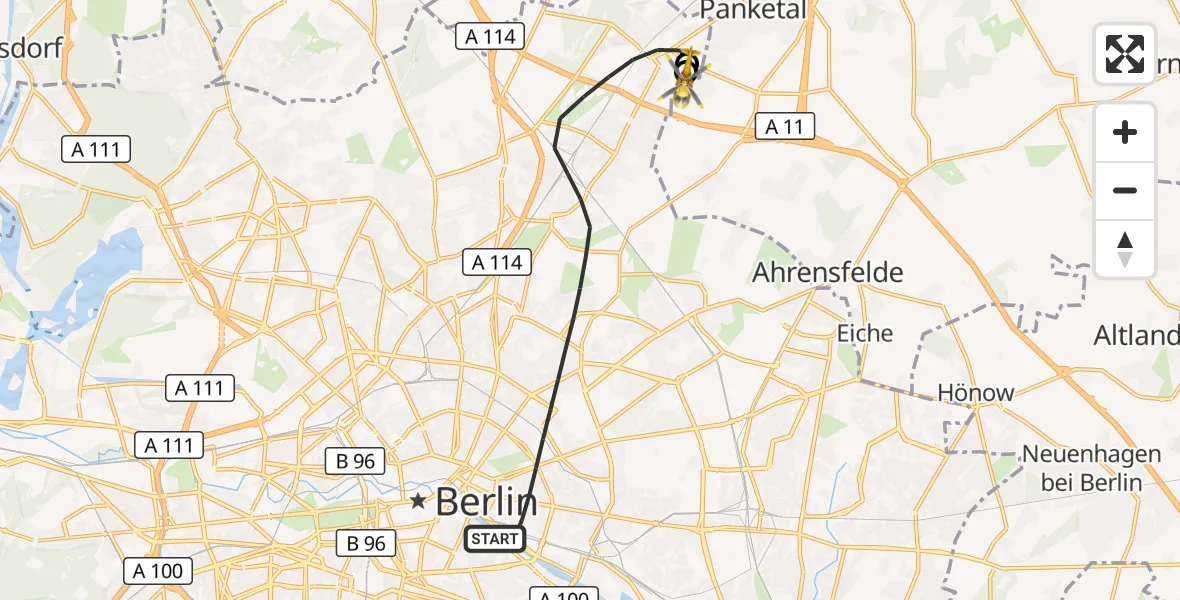Flugroute Rettungshubschrauber Berlin - Helios Clinic Berlin-Buch, 09 September 2026, 17:22