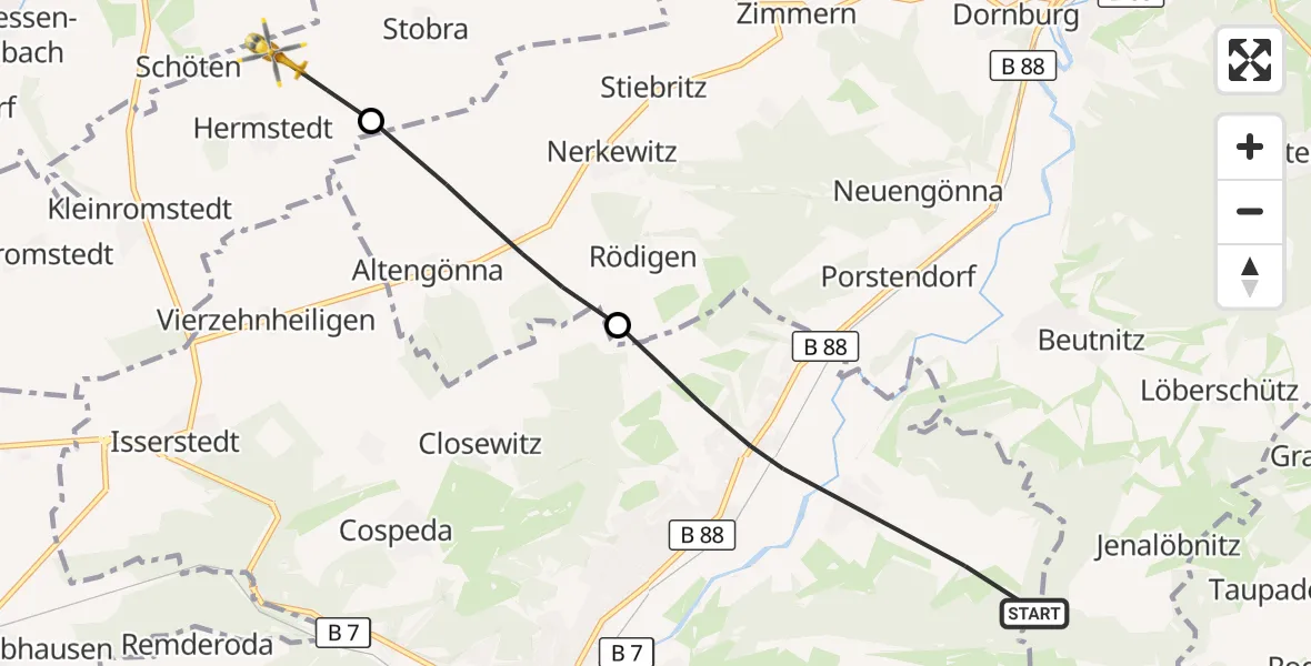 Flugroute Rettungshubschrauber Jena - Bad Sulza, 09 September 2026, 17:29