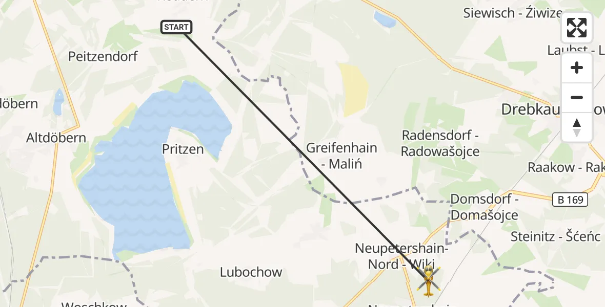 Flugroute Rettungshubschrauber Altdöbern - Neupetershain, 09 September 2026, 17:33