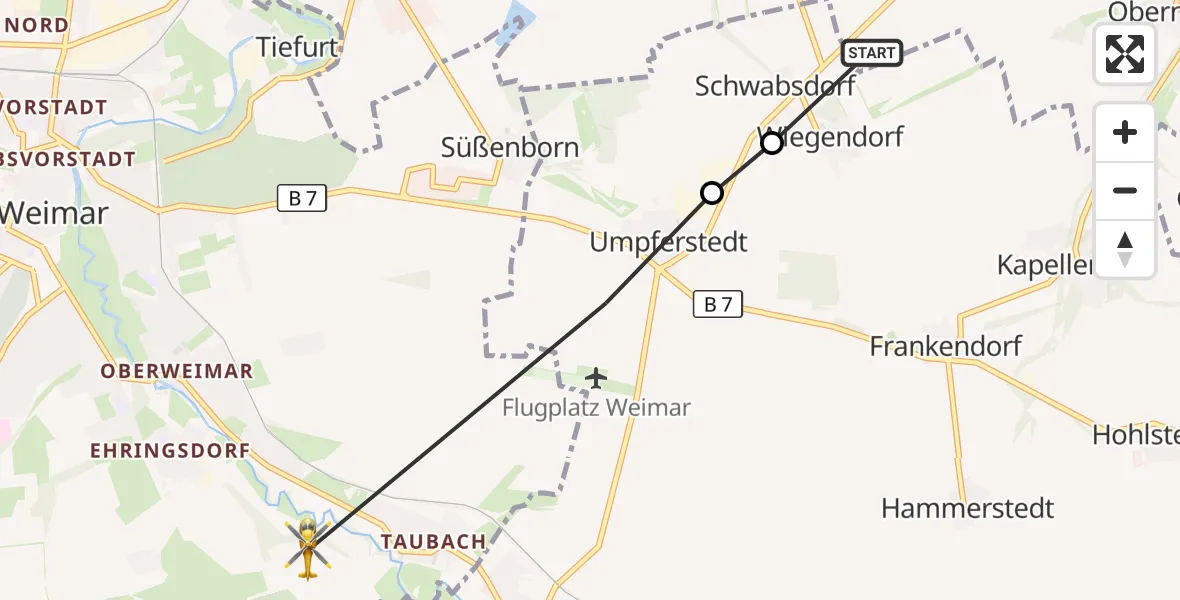 Flugroute Rettungshubschrauber Apolda - Weimar, 09 September 2026, 17:55