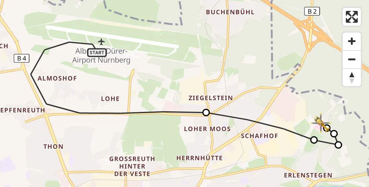 Flugroute Rettungshubschrauber Flughafen Nuremberg - Martha-Maria Nürnberg Hospital, 09 September 2026, 17:57