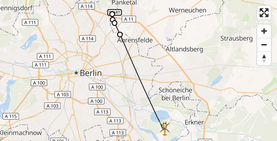 Flugroute Rettungshubschrauber Helios Clinic Berlin-Buch - Berlin, 09 September 2026, 17:59