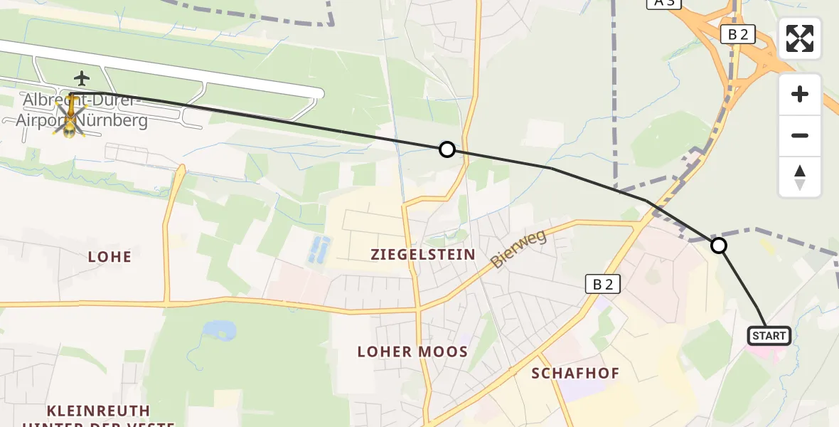 Flugroute Rettungshubschrauber Martha-Maria Nürnberg Hospital - Flughafen Nuremberg, 09 September 2026, 18:04