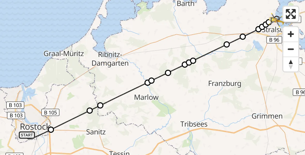 Flugroute Rettungshubschrauber Rostock - Stralsund, 09 September 2026, 19:03