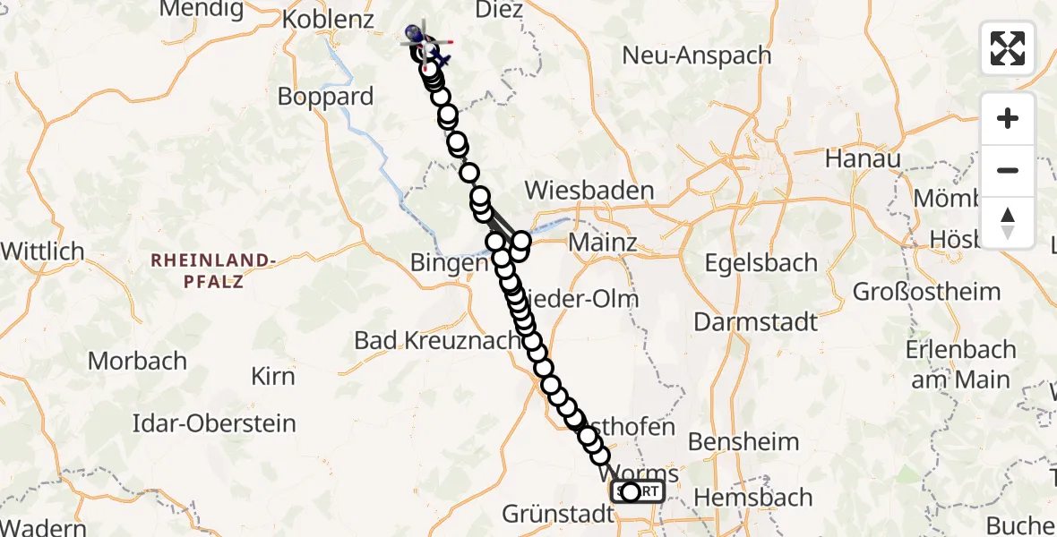 Flugroute Polizeihubschrauber Bobenheim-Roxheim - Seelbach, 09 September 2026, 19:58