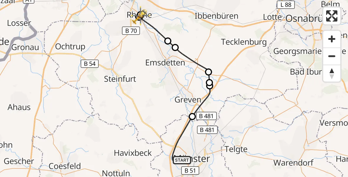 Flugroute Ambulanzhubschrauber Münster - Rheine, 09 September 2026, 20:06