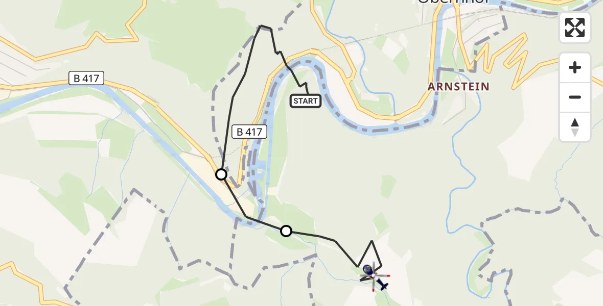Flugroute Polizeihubschrauber Obernhof - Seelbach, 09 September 2026, 20:38