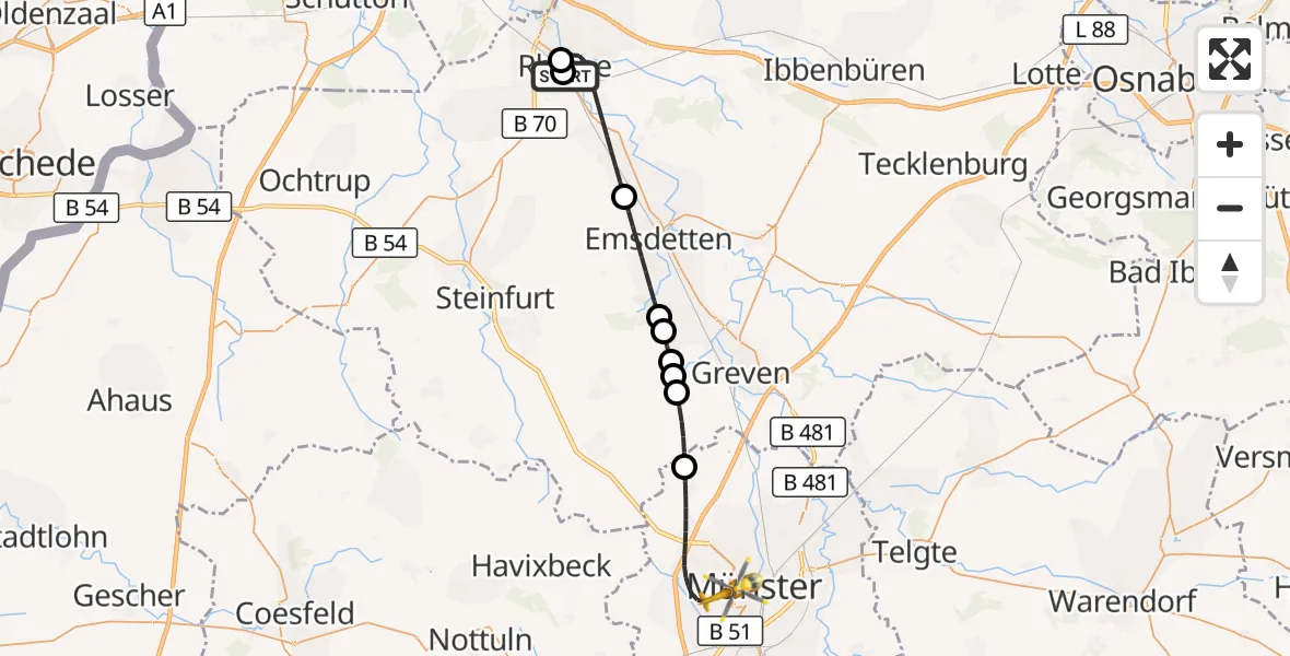 Flugroute Ambulanzhubschrauber Rheine - Münster, 09 September 2026, 20:58