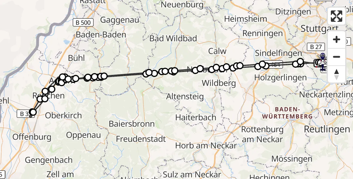 Flugroute Polizeihubschrauber Flughafen Stuttgart - Flughafen Stuttgart, 09 September 2026, 20:58