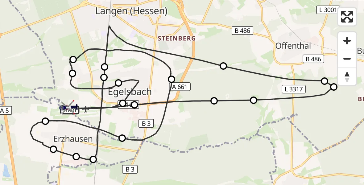 Flugroute Polizeihubschrauber Flughafen Frankfurt-Egelsbach - Flughafen Frankfurt-Egelsbach, 09 September 2026, 21:31