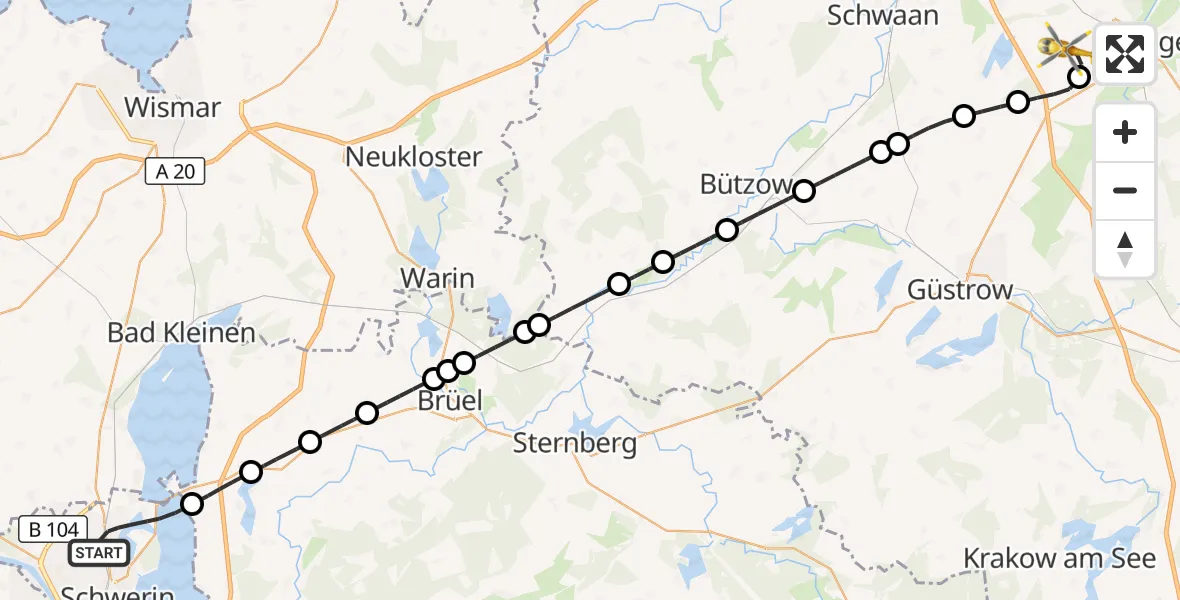 Flugroute Rettungshubschrauber Schwerin - Flughafen Rostock-Laage, 09 September 2026, 22:07
