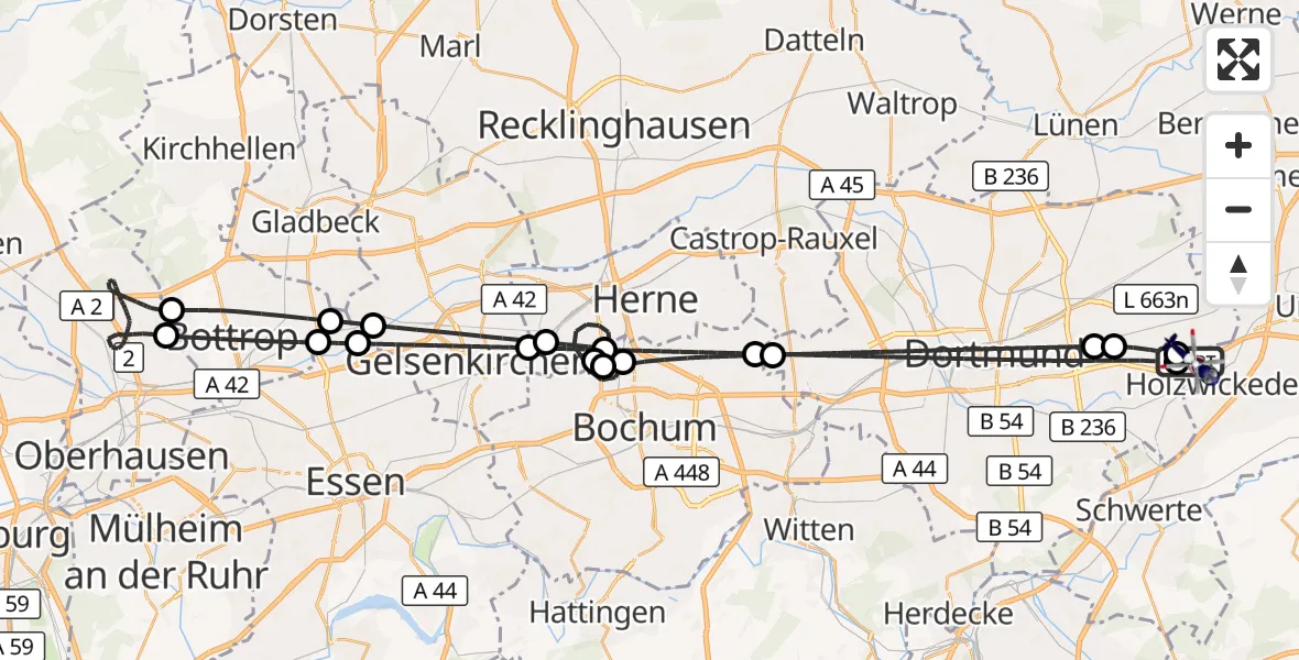 Flugroute Polizeihubschrauber Dortmund Flughafen - Dortmund Flughafen, 09 September 2026, 22:32