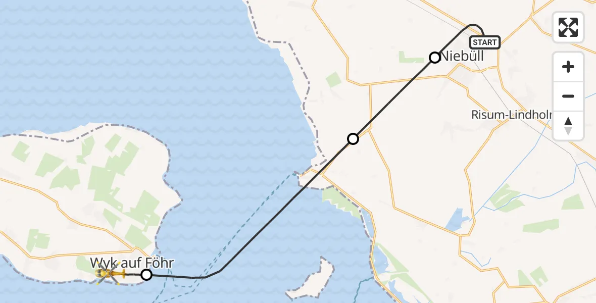 Flugroute Ambulanzhubschrauber Niebüll - Wyk auf Föhr, 09 September 2026, 22:38