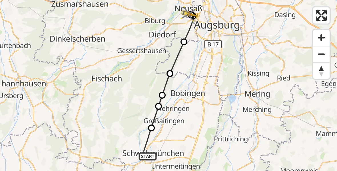 Flugroute Rettungshubschrauber Schwabmünchen - Augsburg University Hospital, 09 September 2026, 23:35