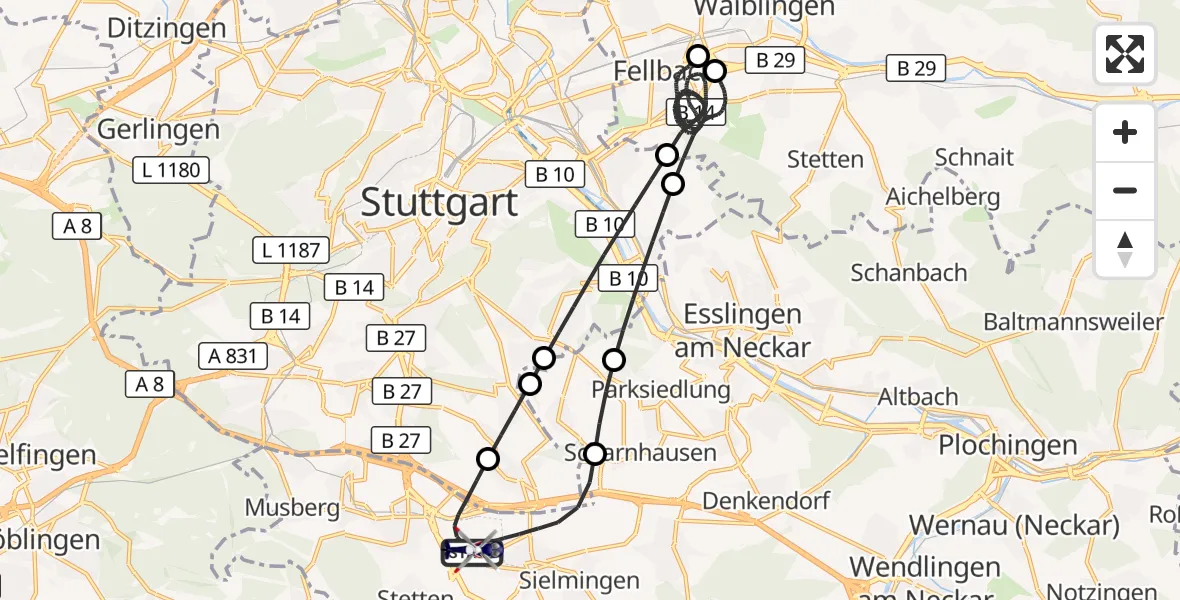 Flugroute Polizeihubschrauber Flughafen Stuttgart - Flughafen Stuttgart, 09 September 2026, 23:37