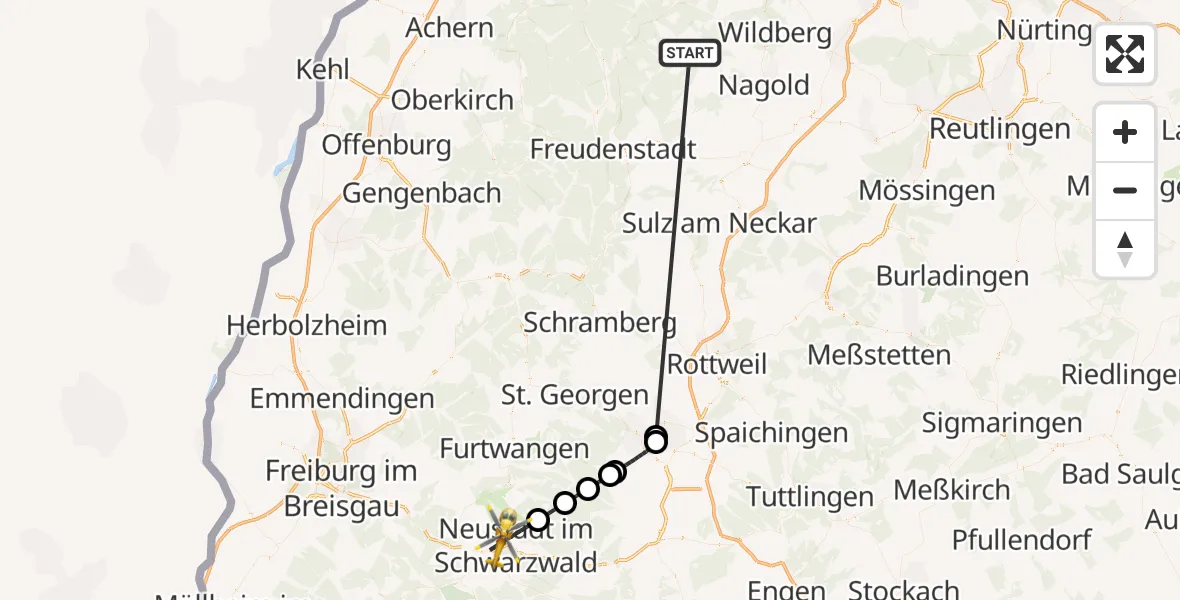 Flugroute Ambulanzhubschrauber Altensteig - Titisee-Neustadt, 10 September 2026, 00:33