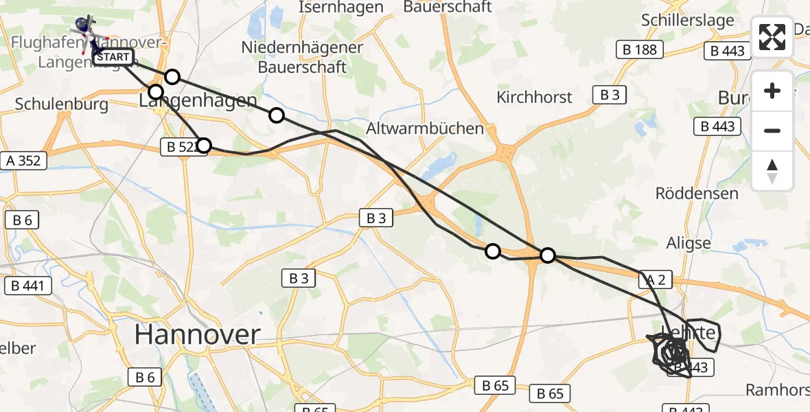 Flugroute Polizeihubschrauber Flughafen Hannover - Flughafen Hannover, 10 September 2026, 04:19