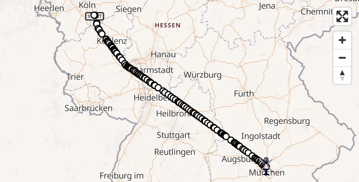 Flugroute Polizeihubschrauber Sankt Augustin - Oberschleißheim, 10 September 2026, 04:22