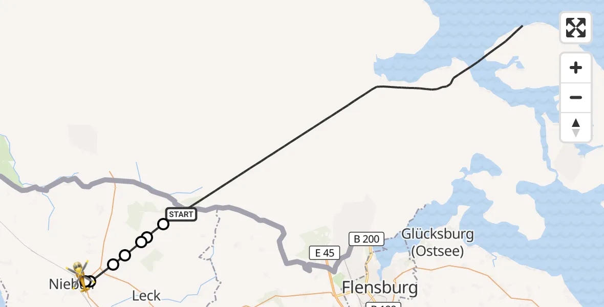 Flugroute Ambulanzhubschrauber Ladelund - Niebüll, 10 September 2026, 04:27
