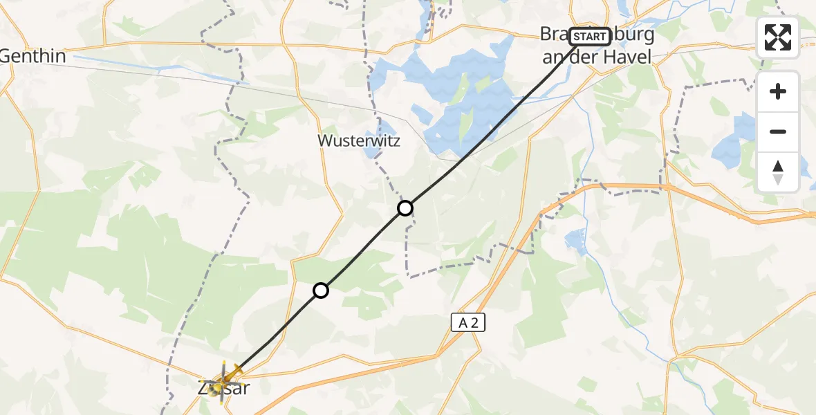 Flugroute Rettungshubschrauber Brandenburg an der Havel - Ziesar, 10 September 2026, 05:33