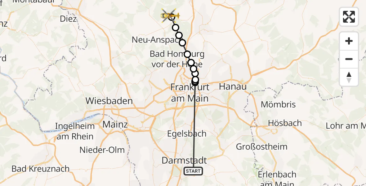 Flugroute Rettungshubschrauber Mühltal - Butzbach, 10 September 2026, 05:41