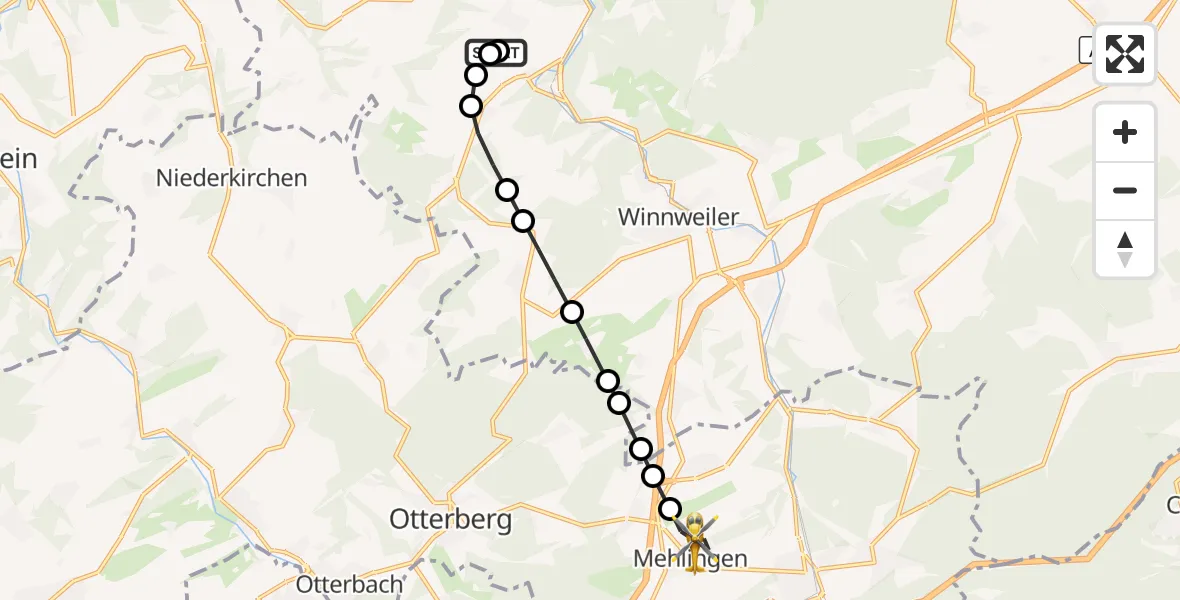 Flugroute Rettungshubschrauber Rockenhausen - Mehlingen, 10 September 2026, 05:47