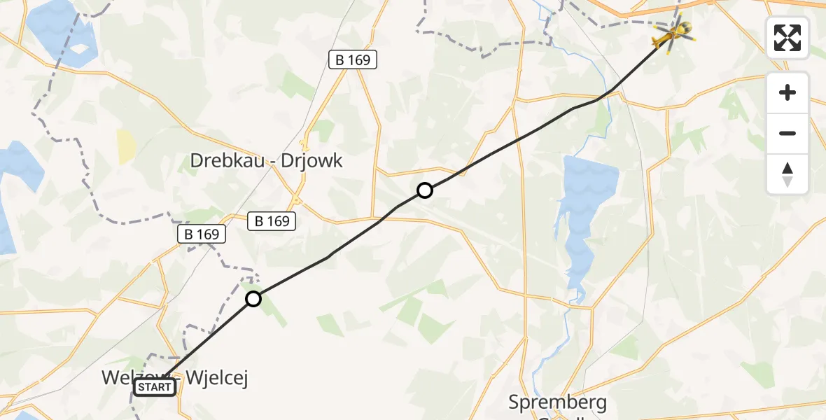Flugroute Rettungshubschrauber Welzow - Neuhausen/Spree, 10 September 2026, 05:49