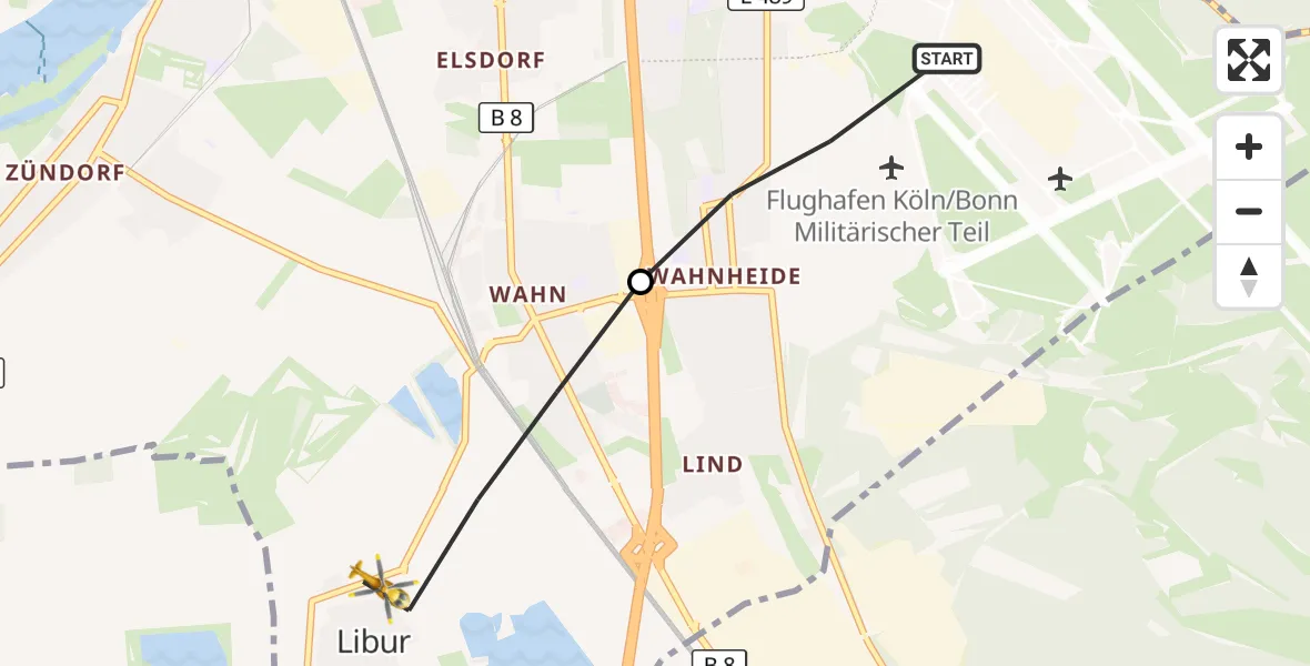 Flugroute Rettungshubschrauber Köln Bonn Flughafen - Köln, 10 September 2026, 05:54
