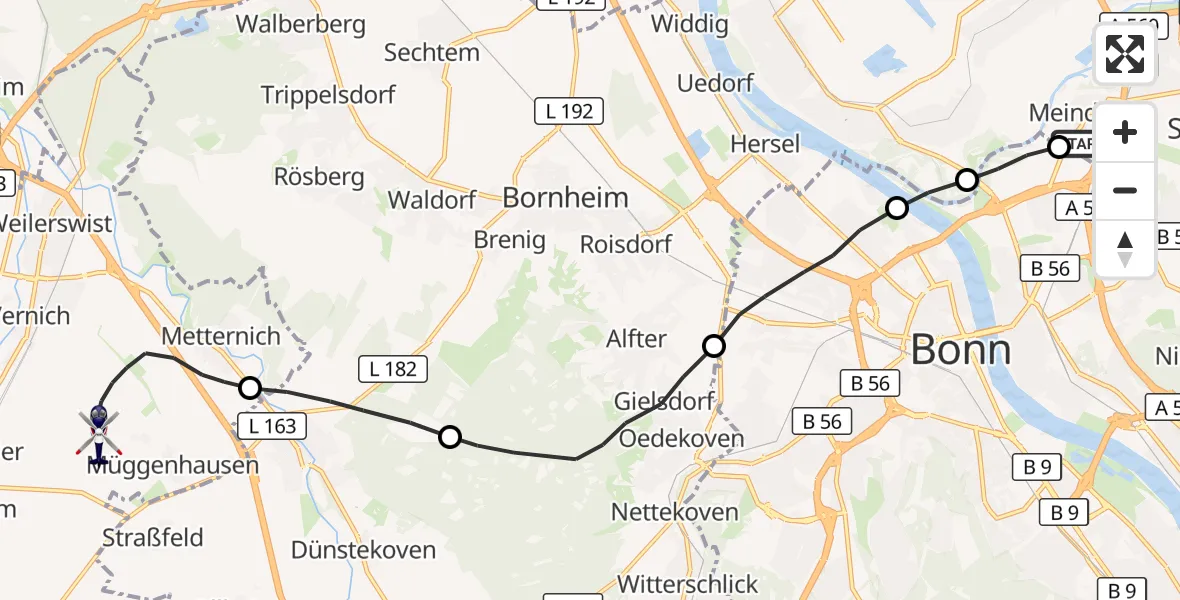 Flugroute Polizeihubschrauber Sankt Augustin - Weilerswist UL, 10 September 2026, 06:02
