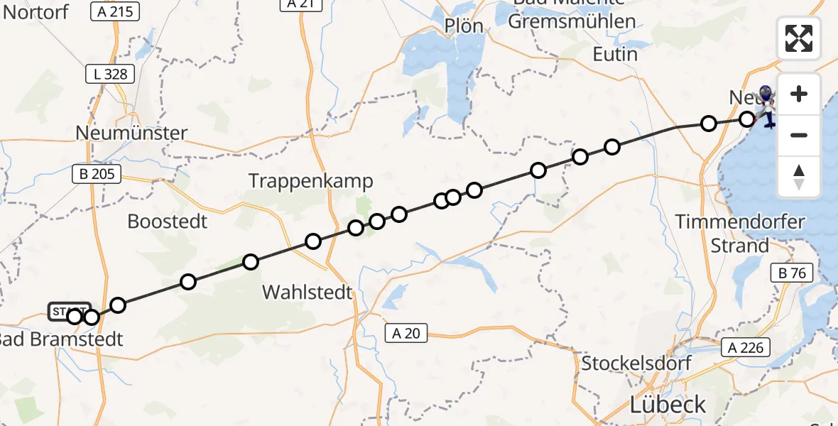 Flugroute Polizeihubschrauber Fuhlendorf - Neustadt in Holstein, 10 September 2026, 06:07