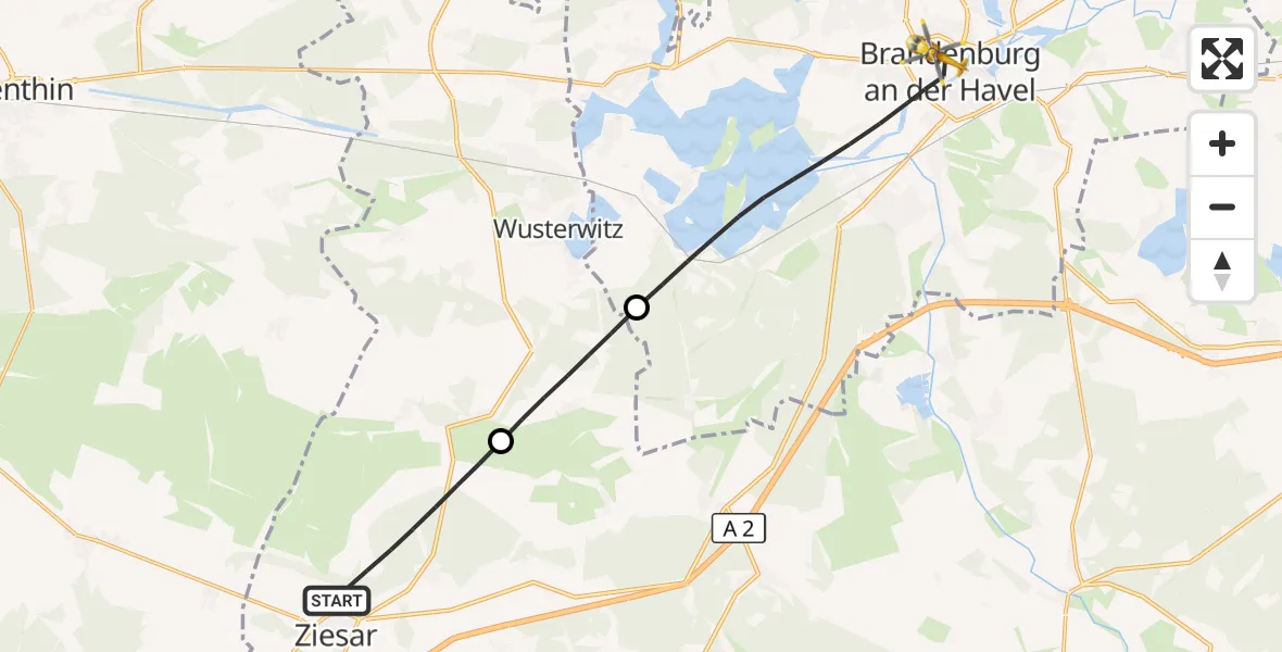 Flugroute Rettungshubschrauber Ziesar - Brandenburg an der Havel, 10 September 2026, 06:10