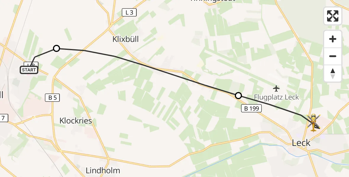 Flugroute Ambulanzhubschrauber Niebüll - Leck, 10 September 2026, 06:11