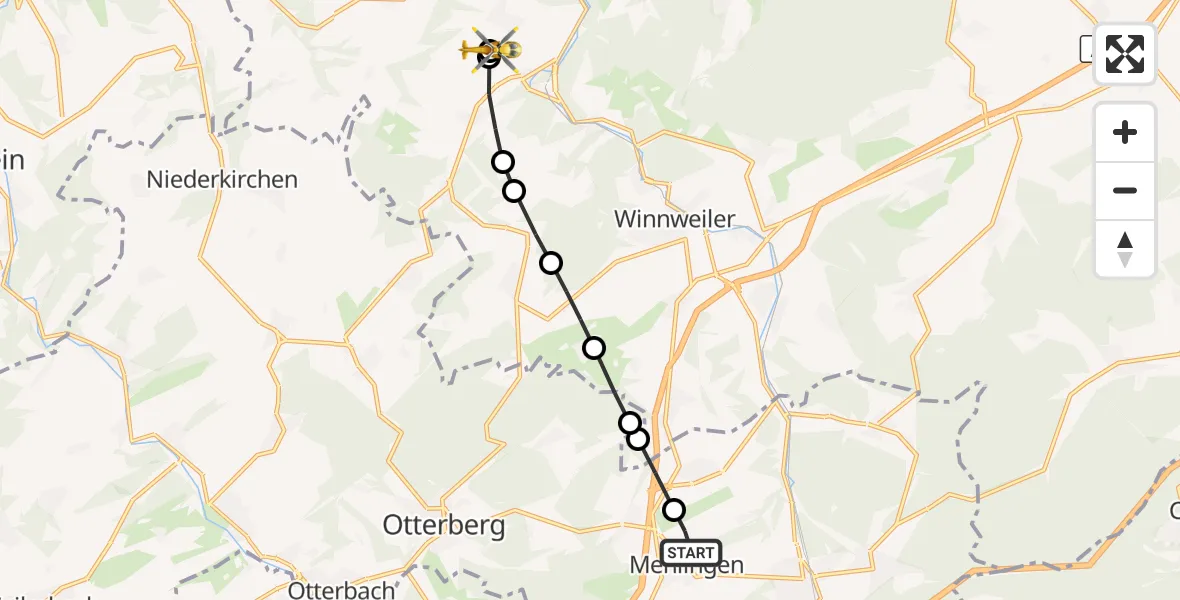 Flugroute Rettungshubschrauber Mehlingen - Rockenhausen, 10 September 2026, 06:12